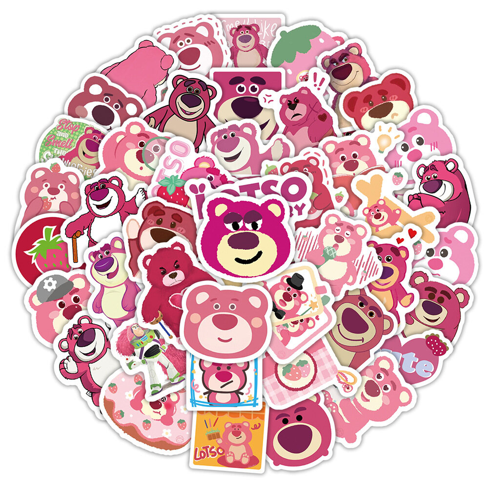 TM 50 Cái/bộ Dễ Thương Phim Hoạt Hình Dâu Tây Mô Hình Gấu PVC Chống Thấm Nước Graffiti Sticker Cho Máy Tính Xách Tay Cốc Nước Mũ Bảo Hiểm Xe Đạp Xe Máy Đàn Guitar Ván Trượt Trang Trí