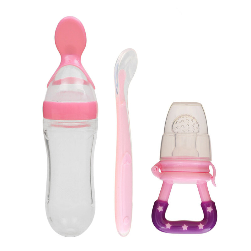 3 Chiếc Bộ Dụng Cụ Ăn Đựng Thức Ăn Cho Trẻ Sơ Sinh Núm Vú Giả Trái Cây Đồ Chơi Cho Bé Mọc Răng + Muỗng Ăn Cho Bé S + Bóp Muỗng Ăn Cho Bé Vật Định Lượng Thức Ăn Chai (Xanh Dương/Hồng/Vàng/Xanh Lá Cây)