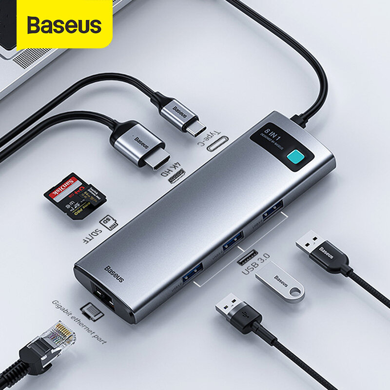 Baseus USB C Hub Loại C Để HDMI Tương Thích Rj45 đầu đọc SD Pd 100W Sạc USB 3.0 USB-C HUB cho MacBook Pro trạm dock Splitter