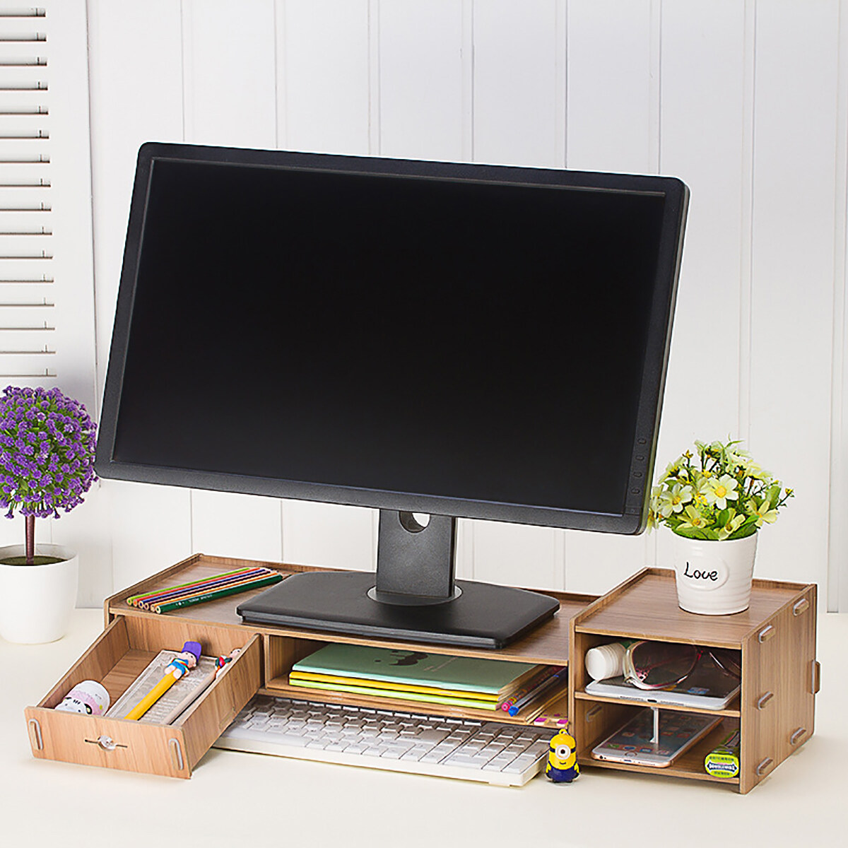 Generic Computer Increased Rack S Wooden Office Desk Storage Box Org