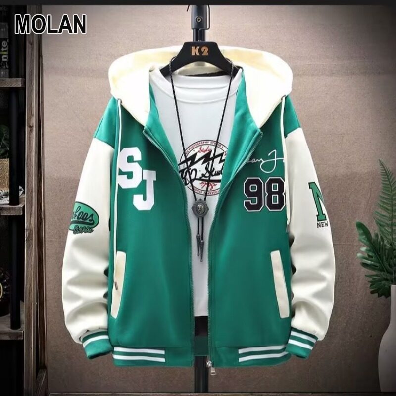 MOLAN Áo hoodie nam Áo khoác nam đồng phục bóng chày áo khoác có mũ phong cách áo mới Áo khoác đồng phục bóng chày Vải dễ chịu