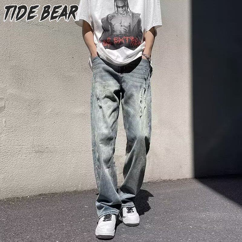 TIDE BEAR Quần jeans nam Quần bò đường phố cao thời trang quần Jean Mài phong cách cổ điển cho nam quần ống đứng