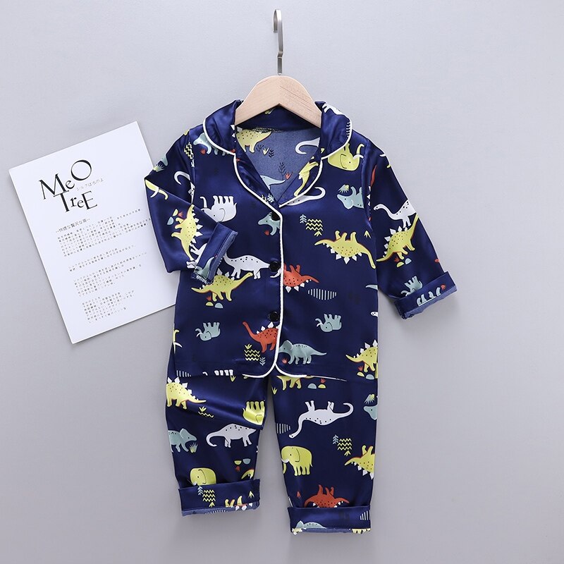 Bộ Đồ Ngủ Dài Tay Cho Bé Trai Và Gái, Bộ Đồ Ngủ In Hình Khủng Long, Mặc Mùa Hè