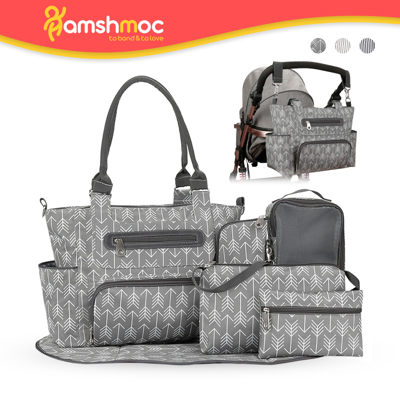 HamshMoc Dung Tích Lớn Túi Tã Trẻ Em Túi Xách 7 Trong 1 Đa Năng Mommy Túi Đựng Tã Xách Tay Với Tấm Lót Dự Phòng Xe Đẩy Treo Cho Chăm Sóc Trẻ Em Du Lịch Ngoài Trời