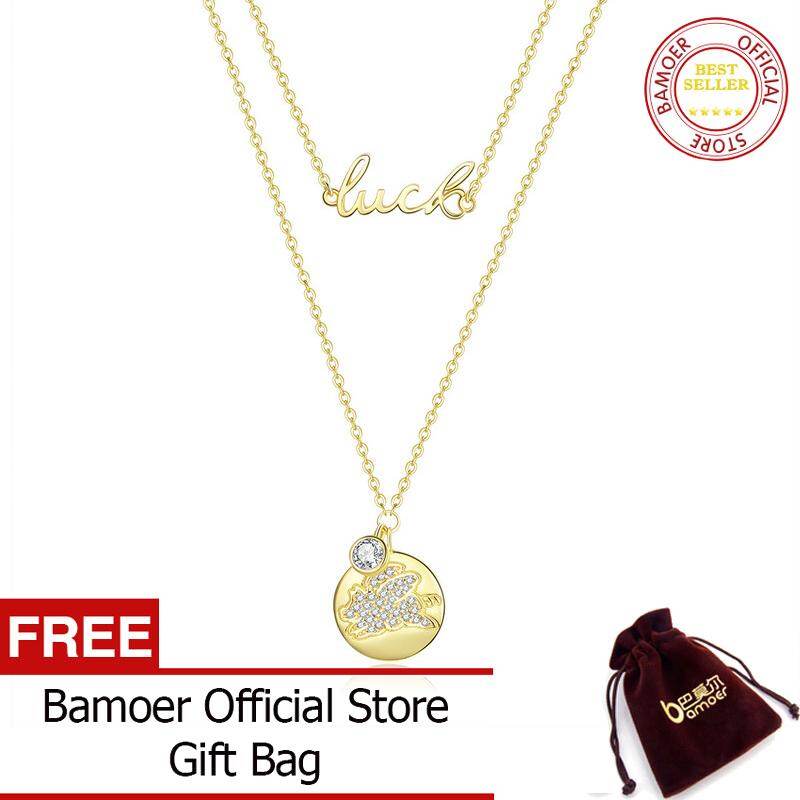 BAMOER Vòng Cổ Dây Xích Hai Lớp Hình Heo Con May Mắn Cho Nữ Trang Sức Thời Trang Màu Vàng Kim Hàn Quốc Hình Heo Bằng Bạc Ý 925 BSN090