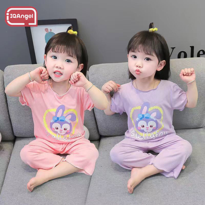 IQANGEL Children's thin ice silk rabbit pajamas Children's short-sleeved pullover baby air conditioner home clothes for big children ราคา  150 บาท*ส่งฟรี