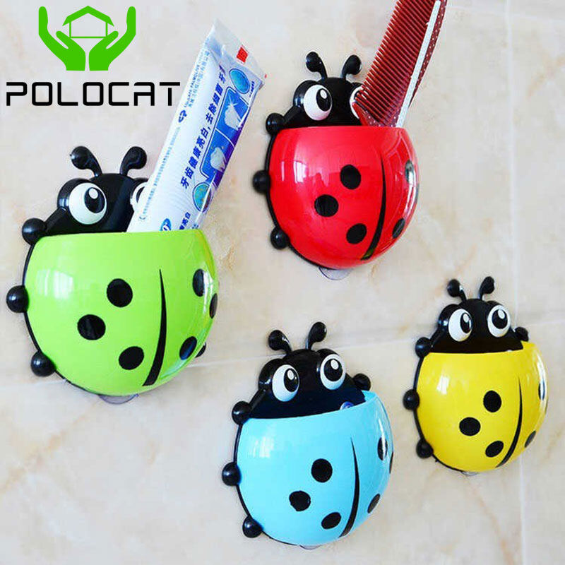 Polocat Hộp Đựng Bàn Chải Đánh Răng Hình Bọ Rùa Hoạt Hình Sáng Tạo Bàn Chải Đánh Răng Chủ, Giá Để Đồ Vệ Sinh Cốc Hút, Bàn Chải Đánh Răng Kem Đánh Răng Chủ