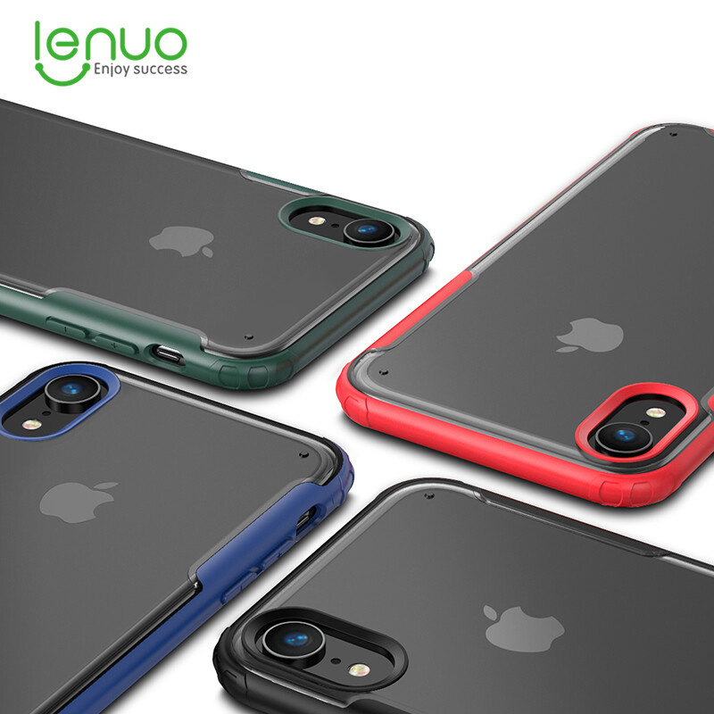 Lenuo Dành Cho iPhone XR-4 Góc Chống Sốc Bảo Vệ Silicon Mềm Dẻo Ốp Lưng + PC Mờ Bán Lưng Trong Suốt bao Da