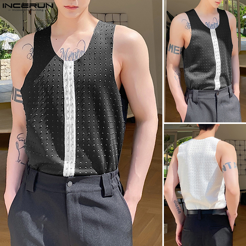 Charmkpr store incerun áo gi-lê kim sa không tay cho nam áo ba lỗ áo ba lỗ áo thun hippy