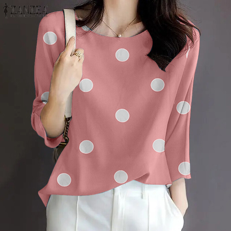 Zanzea áo thun cổ tròn tay 3/4 cho nữ áo hippie chấm bi kỳ nghỉ #11