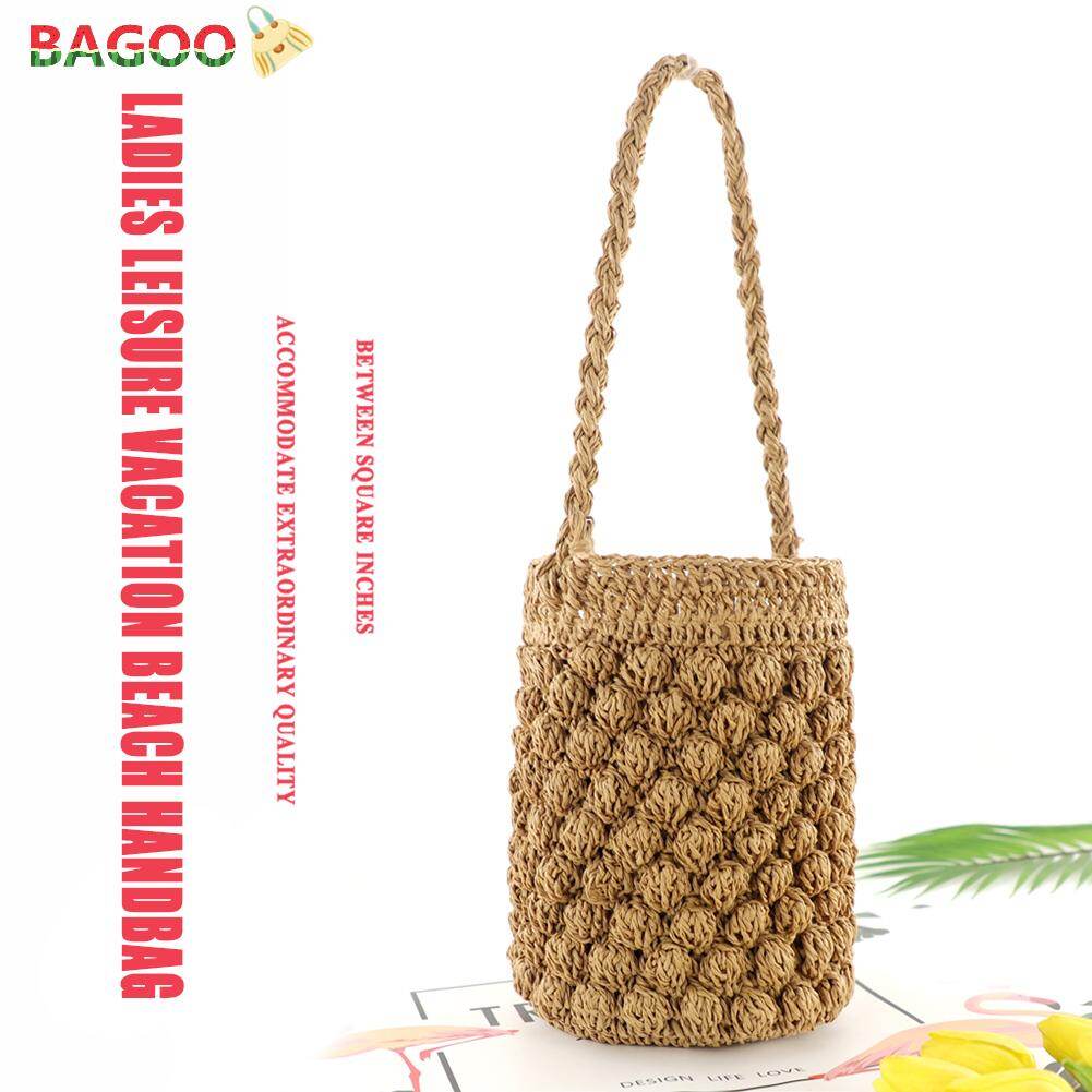 BAGOO Túi Rơm Thời Trang Túi Đeo Vai Đi Biển Mùa Hè Cho Nữ, Túi Xách Nữ Dệt Dây Rút