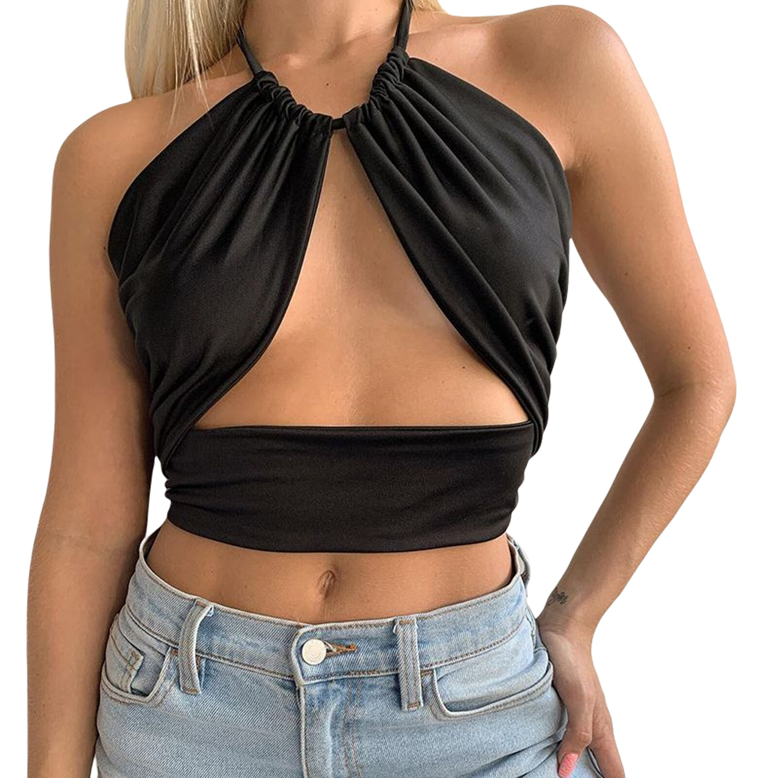 Áo Bustier Nữ Màu Trơn, Áo Ba Lỗ Dây Rút Eo Co Giãn Quần Áo Ngắn Mặc Mùa Hè