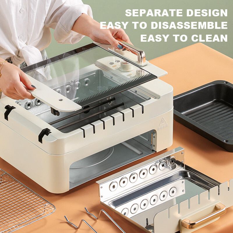 HiBREW 3 in 1 Electric BBQ Kebab Grill Machine 1000W Automatic Rotating Smokeless grillwith