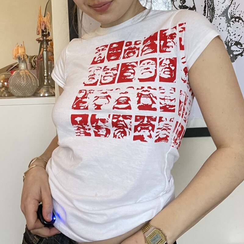 Beautifultime Áo Thun In Chân Dung Phong Cách Gothic Tiktok, Áo Thun Nỉ Ngắn Tay Cổ Tích E-girl Grunge Trang Phục Đường Phố Harajuku Áo Hở Eo Màu Trắng Trang Phục Nữ