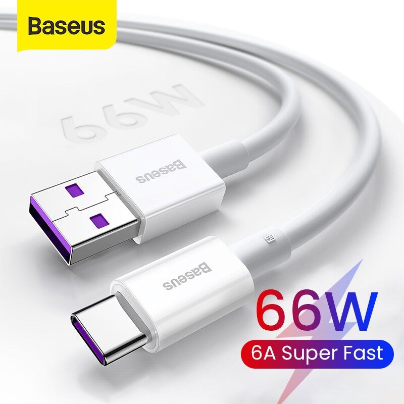 Baseus Cáp USB C 1M/2M 6A Cáp Loại C Sạc Nhanh 66W Cáp USB C Dành Cho Huawei P40 P40 Pro Mate40 Dây 