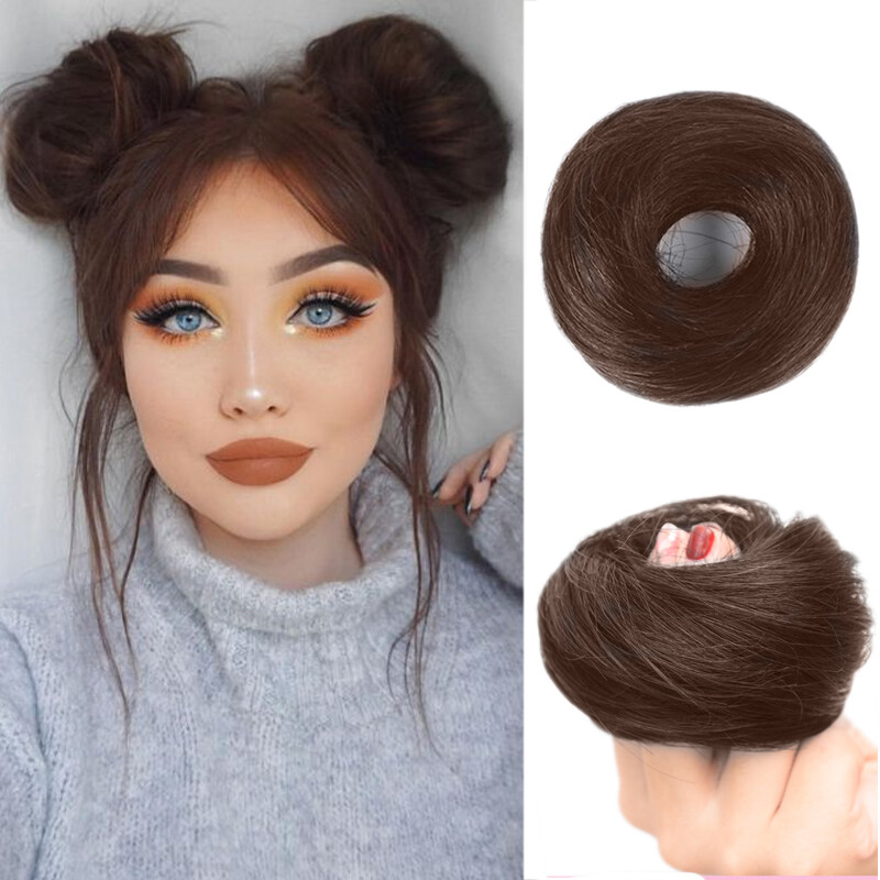 Búi tóc giả sợi tổng hợp ngắn thẳng chignon búi tóc búi tóc co giãn tóc giả cho nữ