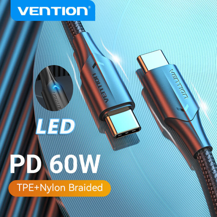 Vention cáp usb type c sang type c pd 60w có đèn led sạc nhanh cáp dữ liệu usb c 4.0 sạc nhanh cho macbook pro huawei p30 samsung s20 cáp usb c sang type c