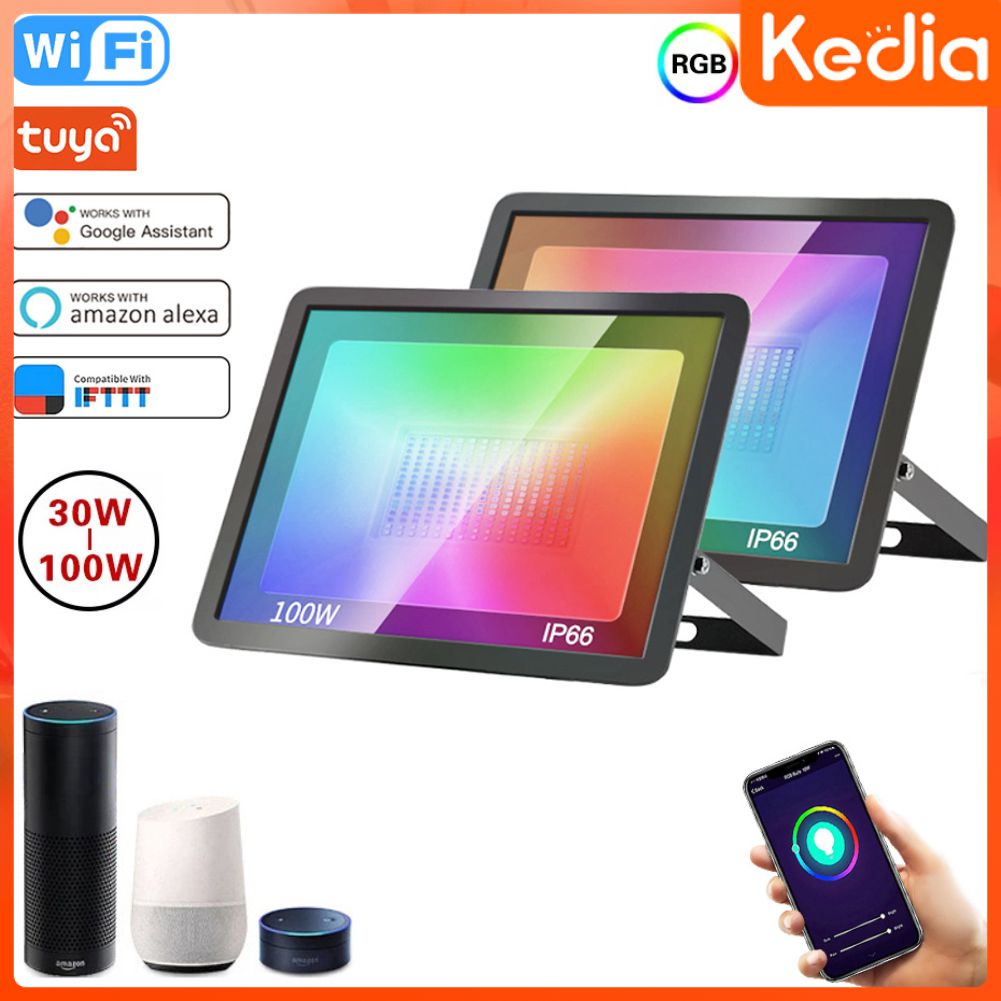 Kedia đèn pha thông minh tuya đèn phản quang led chiếu sáng trắng lạnh ấm áp có thể điều chỉnh độ sáng rgb 220v 30w 50w 100w ngoài trời