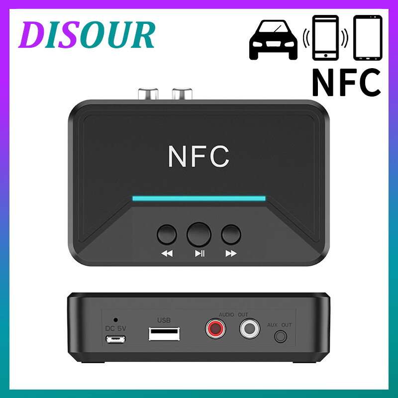 DISOUR Bộ Thu NFC Bluetooth 5.0 Bộ Chuyển Đổi Không Dây Âm Thanh Nổi USB Giắc Cắm RCA AUX 3.5Mm A2DP Hỗ Trợ Phát Lại Đĩa U Cho Bộ Loa Xe Hơi