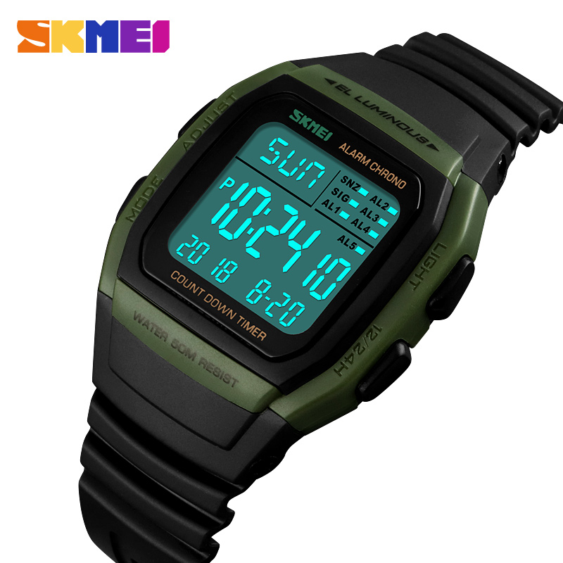 SKMEI New Men Sports Watches Retro Multifunction Fashion Watch Square Chrono Countdown Waterproof Wristwatches 1278 ราคา 258 บาท*ส่งฟรี
