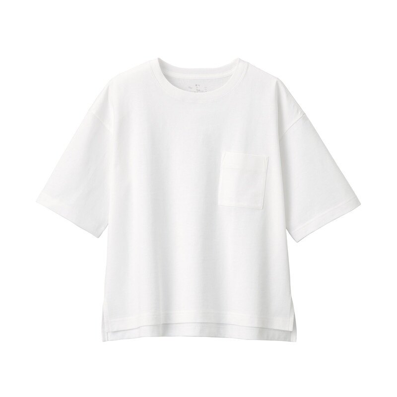 Muji áo thun vải jersey sợi dày cổ tròn tay lửng 1/2