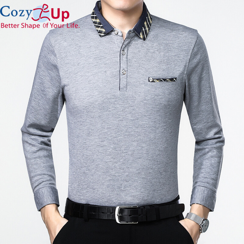 Áo polo dài tay cozy up cho nam, ve áo chất liệu cotton pha trộn thoải mái, dáng ôm, màu trơn, thời trang