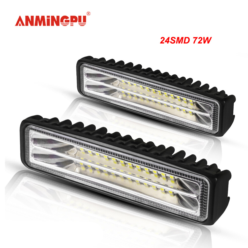 ANMINGPU Thanh Đèn Led 2X6 Inch 48W 72W Thanh LED Offroad 12V 24V Thanh Đèn LED Làm Việc Cho Xe Máy Xe Tải Thuyền Máy Kéo