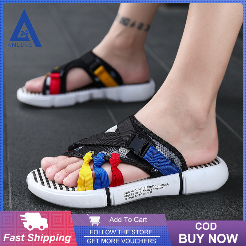 ANLUKE Dép Xỏ Ngón Nam Phong Cách Hàn Quốc Giày Đế Bệt Thời Trang Dép Thoải Mái Cho Giày Nam Đi Biển Trượt On Casual Giày Dép Tông
