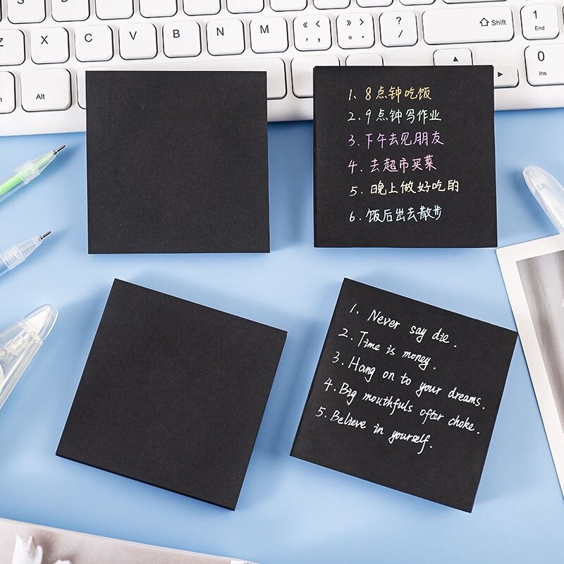 50 Sheets Creative Black Simple Sticky Notes Students Pure Black Message Note Paper Cute Solid Color Notes N Times Sticky Notes