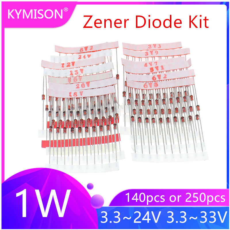 Bộ Đèn Điốt Zener 1W 3.3-24V 14valuesX10pcs Hoặc 3V-33V 25valuesX10pcs Các Bộ Các Loại Bộ Dụng Cụ Tự Chế Điện Tử Mới