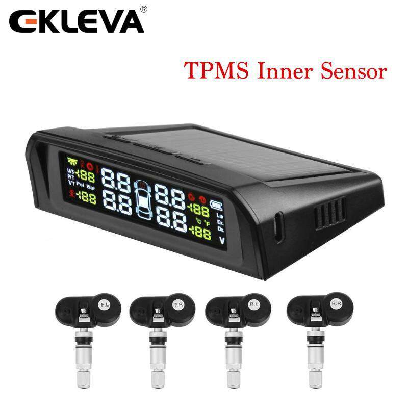 EKLEVA สมาร์ทรถระบบเฝ้าตรวจสอบความดันลมยางยางความดันเครื่องวัดความดันลมยางพลังงานแสงอาทิตย์ดิจิตอลจอแสดงผล LCD อัตโนมัติระบบเตือนภัย 4 เซ็นเซอร์