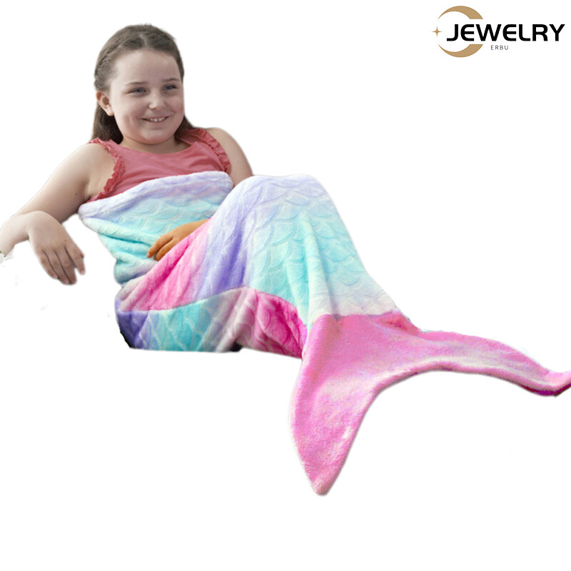 Kids Double Layer Flannel Blanket Gradient Mermaid Tail Shark Tail Blanket