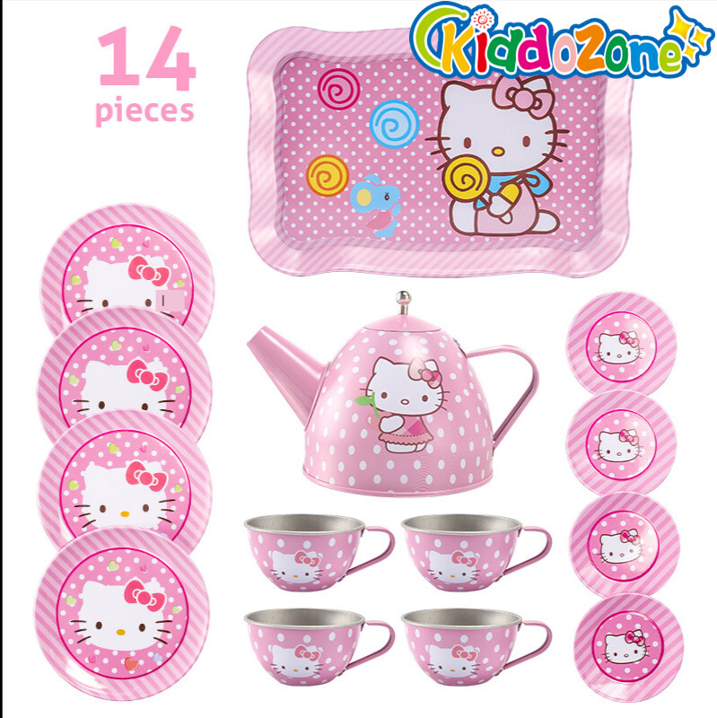 Ấm Trà Mô Phỏng Kim Loại KiddoZone, Bộ Tách Trà, Trà Chiều Họa Tiết Hoạt Hình Đồ Chơi Bằng Thiếc Đồ Chơi Giả Vờ Cho Bé Gái Đồ Chơi Trẻ Em