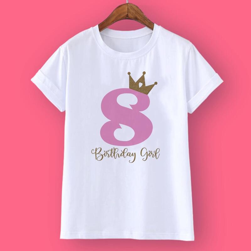 Funny Crown Gift of Birthday Girls Personalised T Shirt 1-10Y Custom Name T-Shirt Wild Tee Girls Party Tshirt Clothes Kids Gifts Fashion Tops - 5