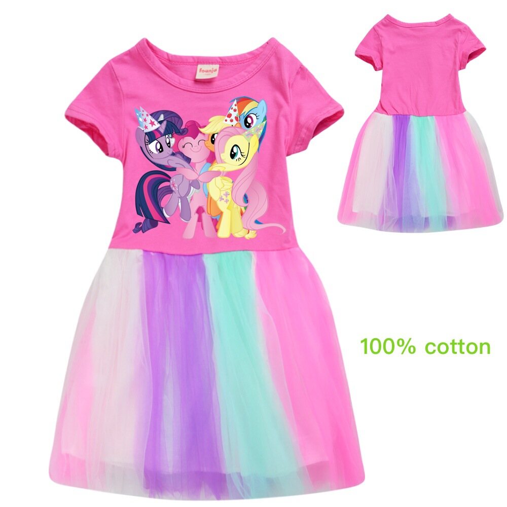 Ponys Baby Girls Gauze A-Line Princess Dress Pure Cotton Casual Round Neck Short Sleeve Rainbow Lace Dress CH072 Summer Fashion Cute Tunic Party Birthday Dresses