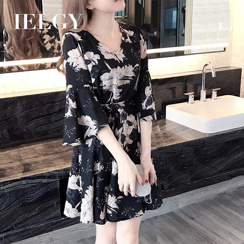 IELGY Đầm Họa Tiết Hoa Nữ Váy Mùa Hè Triều Sinh Viên Hàn Quốc Được Mỏng Thời Trang