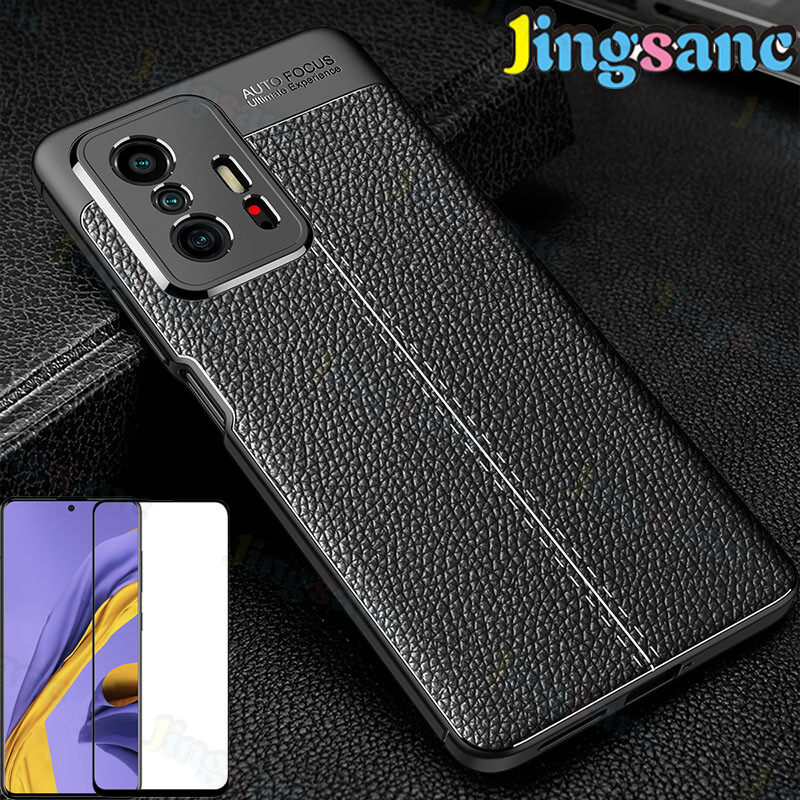 Jingsanc Ốp Điện Thoại Cho Xiaomi Mi 11T 5G/11T Pro 5G [Miễn Phí Toàn Bộ Vỏ Kính Cường Lực] Ốp Silicon Mềm Bằng Da Sang Trọng Ốp Lưng Công Sở Chống Sốc