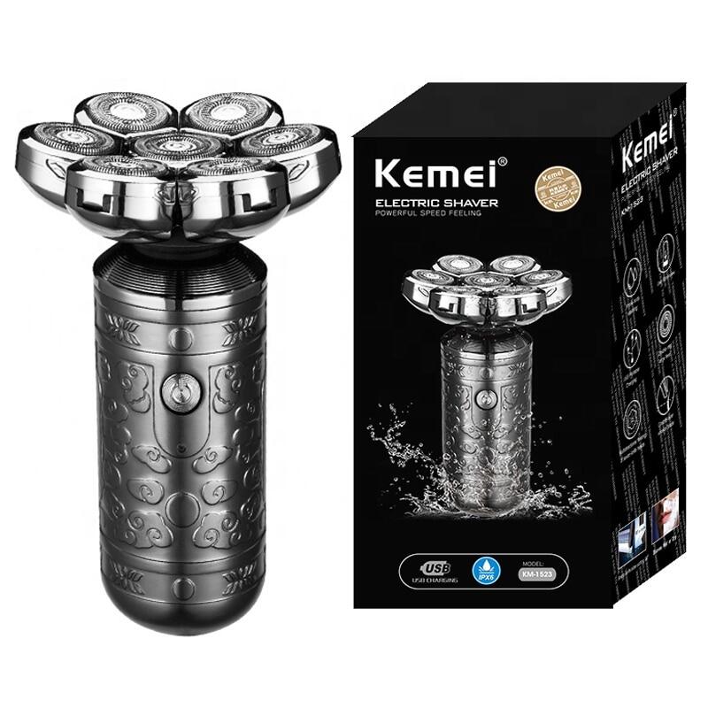 Kemei tóc cạo râu chuyên nghiệp 7 lưỡi máy cạo râu điện cho nam đầu sạc dao cạo điện hói máy cạo râu vỏ kim loại