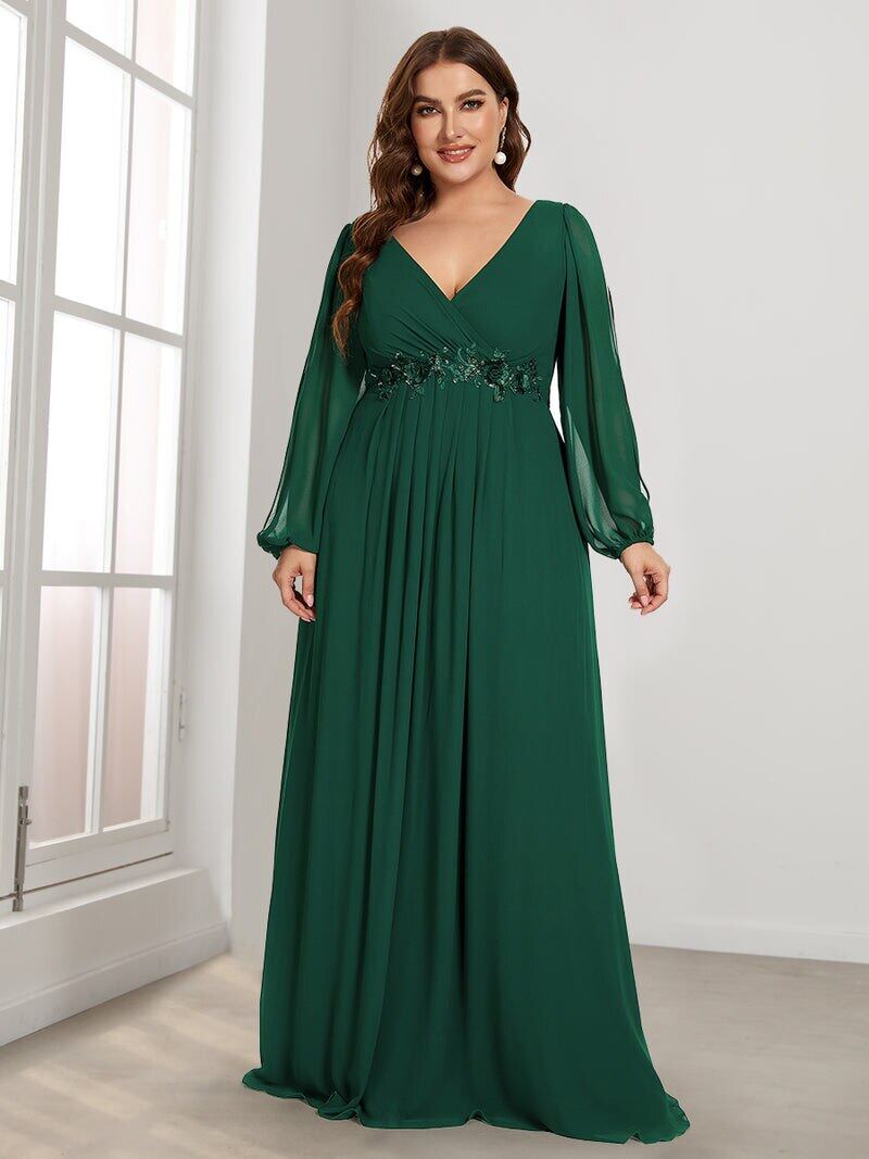 Plus size v outlet neck dress with sleeves