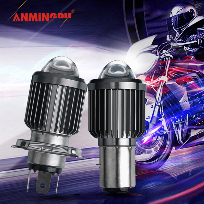 ANMINGPU 1 Chiếc Đèn Pha Động Cơ H4 Phụ Kiện Ống Kính Siêu Sáng Hai Màu Bóng Đèn Led Động Cơ BA20D Đối Với Yamaha Honda