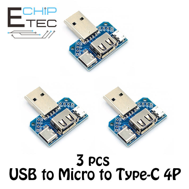 3 cái bảng chuyển đổi đầu nối 4p 2.54mm usb đực sang cái 4 trong 1 usb sang micro sang type-c