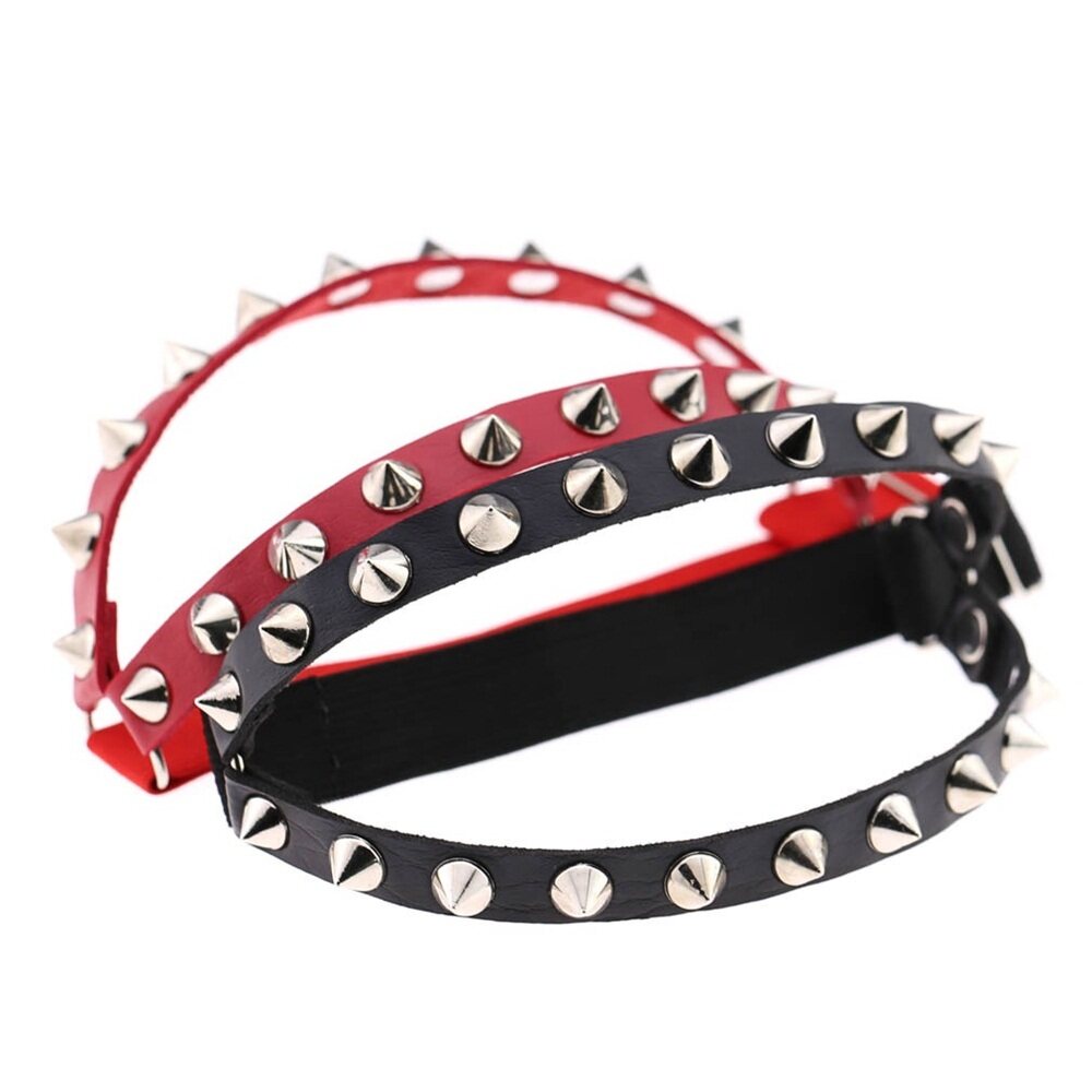 QRR07ผู้หญิง Kawaii ต้นขาชุดที่ปักหมุดหนัง Faux Garters กอธฮาราจูกุ Garter หนัง Garters Punk เซ็กซี่