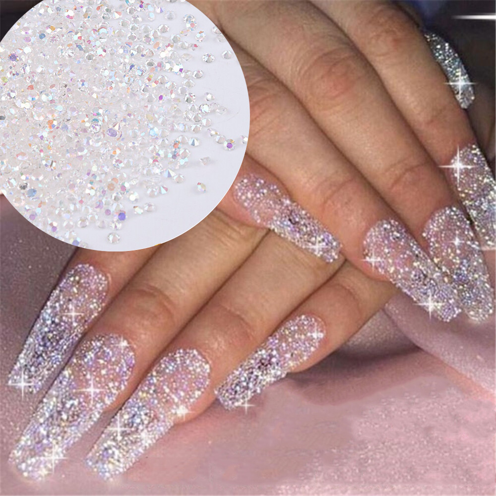【Natural Style】 1440 Cái/gói AB Flatback Nail Rhinestone Pha Lê 1.1Mm/1.2Mm 3D Micro Thủy Tinh Tự Làm Đá Quý Long Lanh Móng Tay Nghệ Thuật Trang Trí Hạt Nhỏ