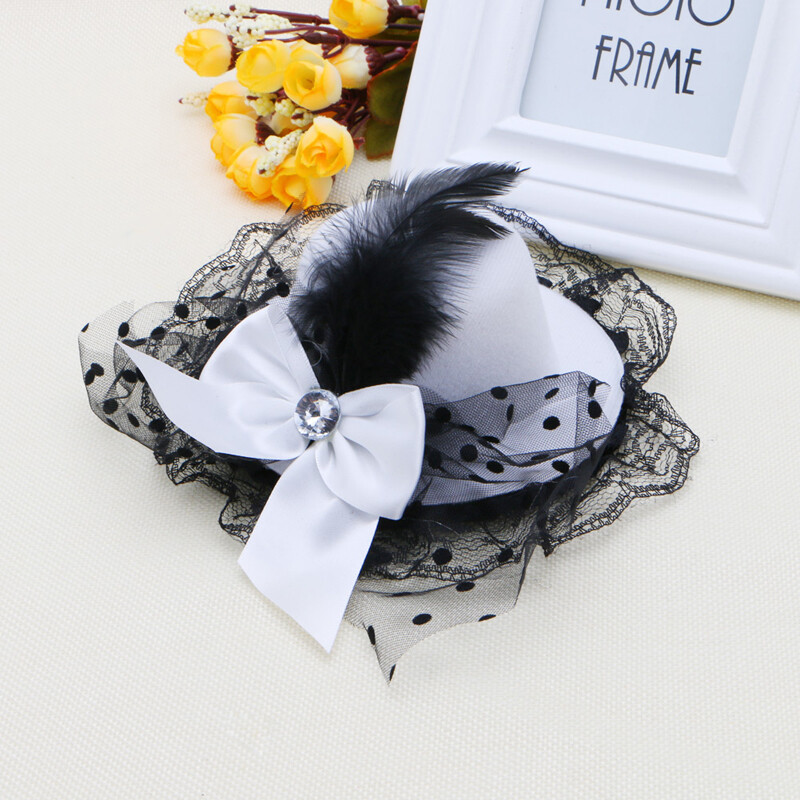 Kẹp tóc nơ nữ phong cách mới mũ mini lông vũ ren fascinator ưa thích đảng