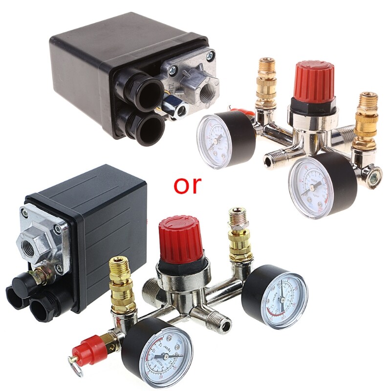 Điều chỉnh, bơm nén khí hạng nặng, công tắc điều khiển áp suất + đồng hồ đo van