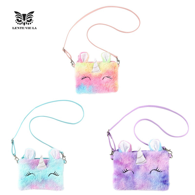 LENTE VIE LA Túi Xách Tay Mini Đính Kim Sa Hình Kỳ Lân Lấp Lánh Dễ Thương Túi Đeo Vai Du Lịch Đi Học Nữ Cặp Sách Mới
