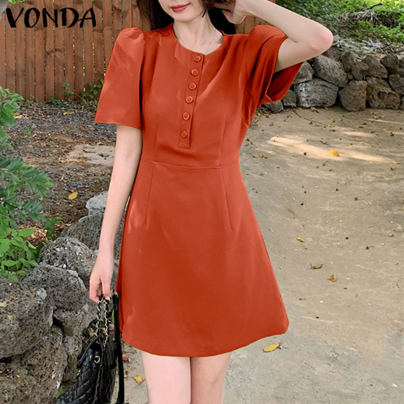 VONDA Women Fashion Puff Short Sleeve Mini A