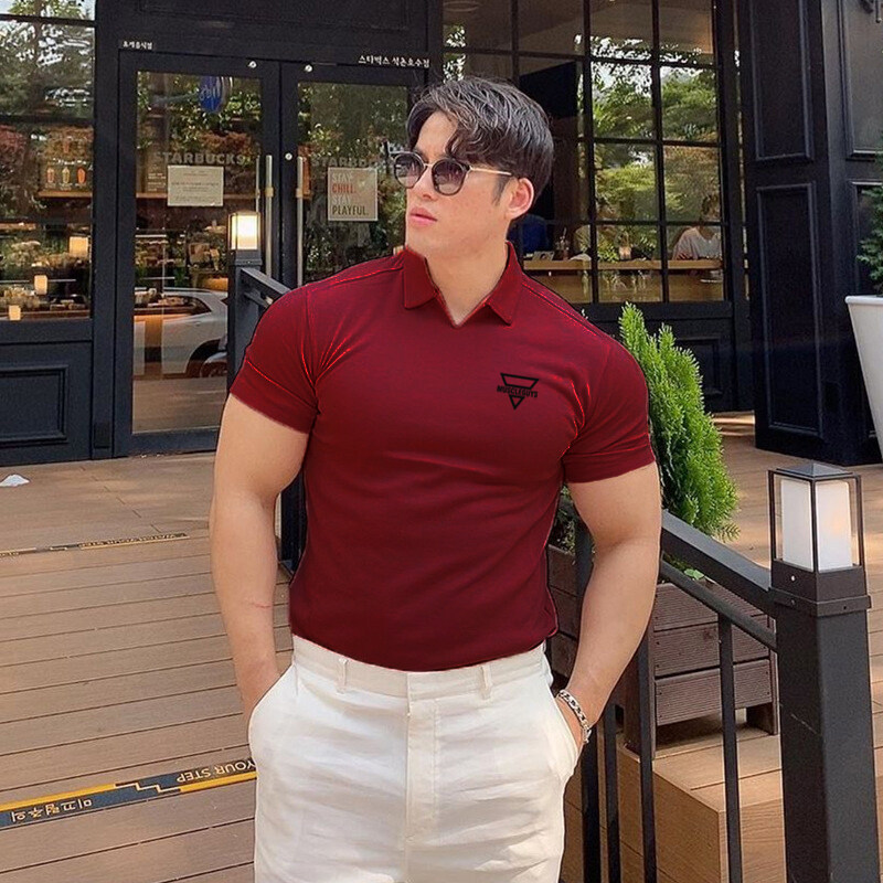 Mens Polo Shirt Short Sleeve Polos Solid Color Polo New Summer Gym Clothing Streetwear Casual Fashion Men Fitness tees tops