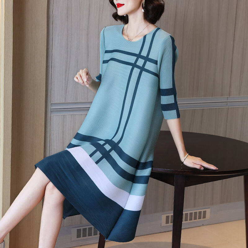 Đầm chữ A,Đầm thời trang in xếp li,Đầm thời trang kích thước lớn Phong cách mới 2023