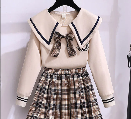 Littlequeenofficial váy xếp li cô gái áo nỉ có mũ giả váy hai mảnh 3 4 5 6 7 8 9 10 năm 1bs0312